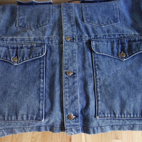 Vtg SCHAEFER OUTFITTER Heavyweight Denim Jacket w/ Leather trim Mens Large ssfis - Picture 7 of 11